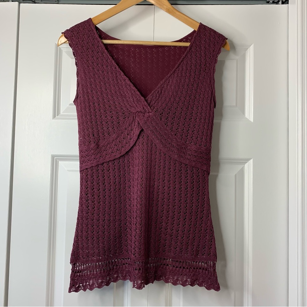 Burgundy Sleeveless Crochet Knit Tank Top by Tapemeasure Women’s Size US S